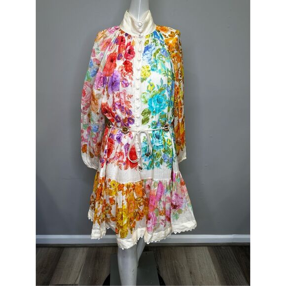 NWT Zimmermann Floral Tiered Long Sleeve Raie Lantern Mini Dress Size 2/US8 $795 - Picture 5 of 12